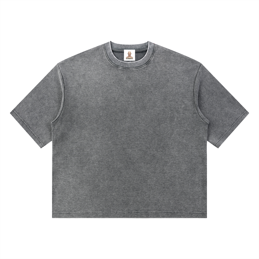 Mineral Wash Waffle Boxy T-Shirt by RAREBINO, featuring a textured waffle knit fabric in a relaxed, boxy fit.