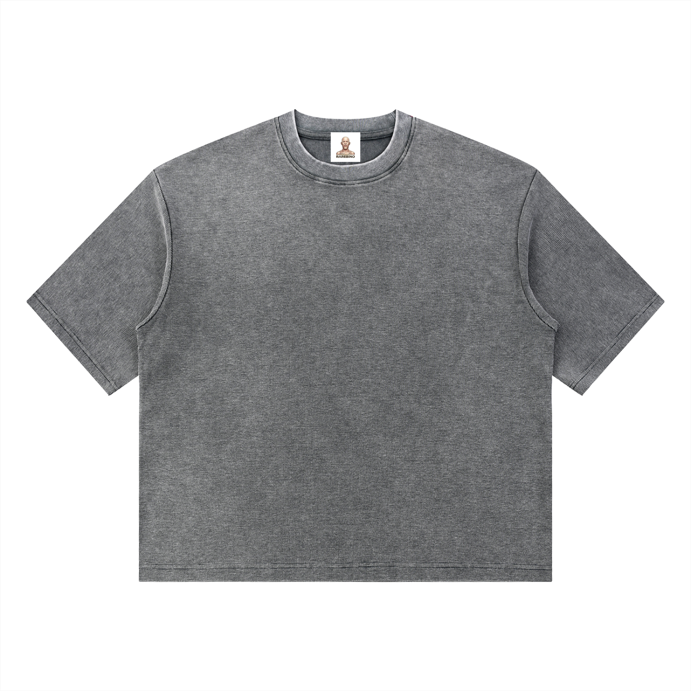 Mineral Wash Waffle Boxy T-Shirt by RAREBINO, featuring a textured waffle knit fabric in a relaxed, boxy fit.
