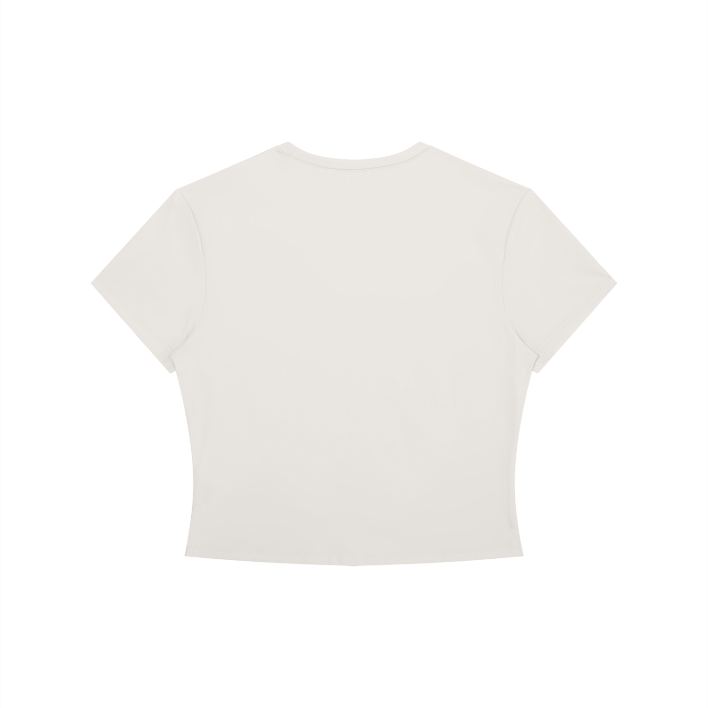 Black crewneck crop T-shirt by RAREBINO, featuring a fitted design and short sleeves on a plain background.