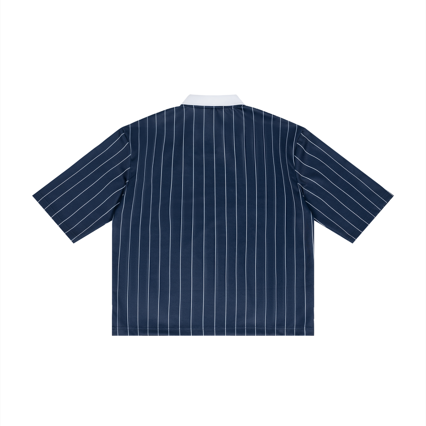 Black pinstripe collared soccer jersey by RAREBINO with team logo on the chest and white accents on the sleeves.