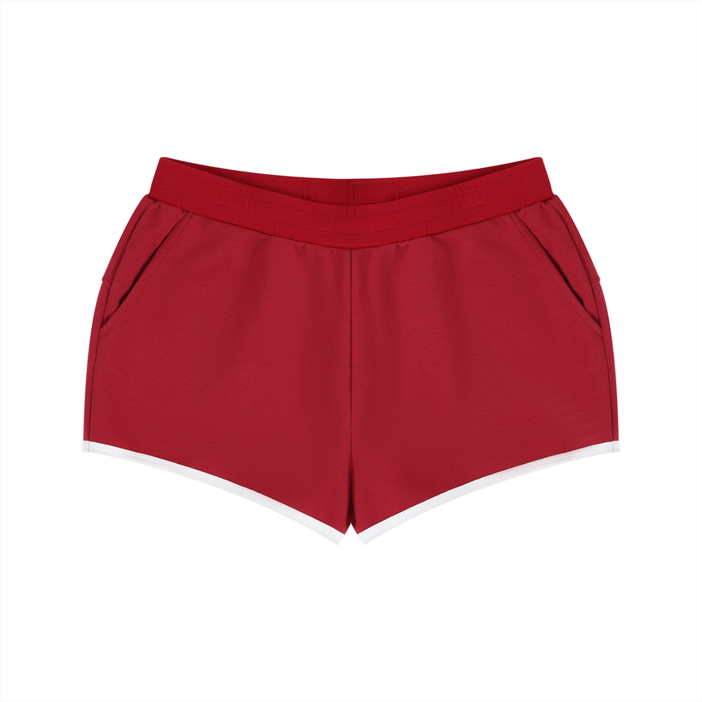 Women's retro contrast binding shorts by RAREBINO, featuring high-waisted design with bold color accents and vintage-inspired style.