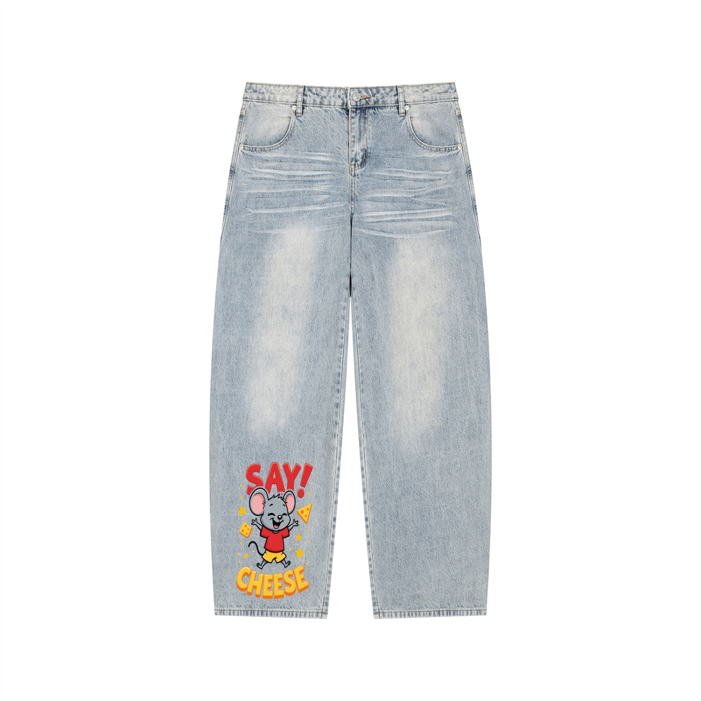RAREBINO enzyme wash wide leg jeans shown from the front, featuring a relaxed fit and classic five-pocket design.