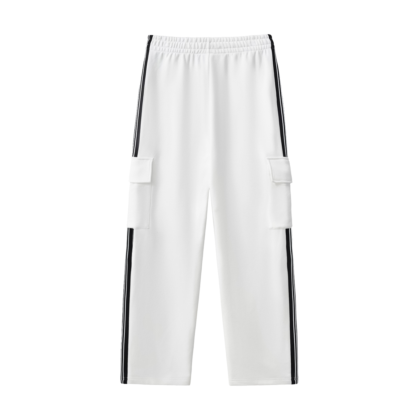 Rarebino side stripe straight-leg pants shown in black fabric with white side stripes, tailored for a sleek, modern look.