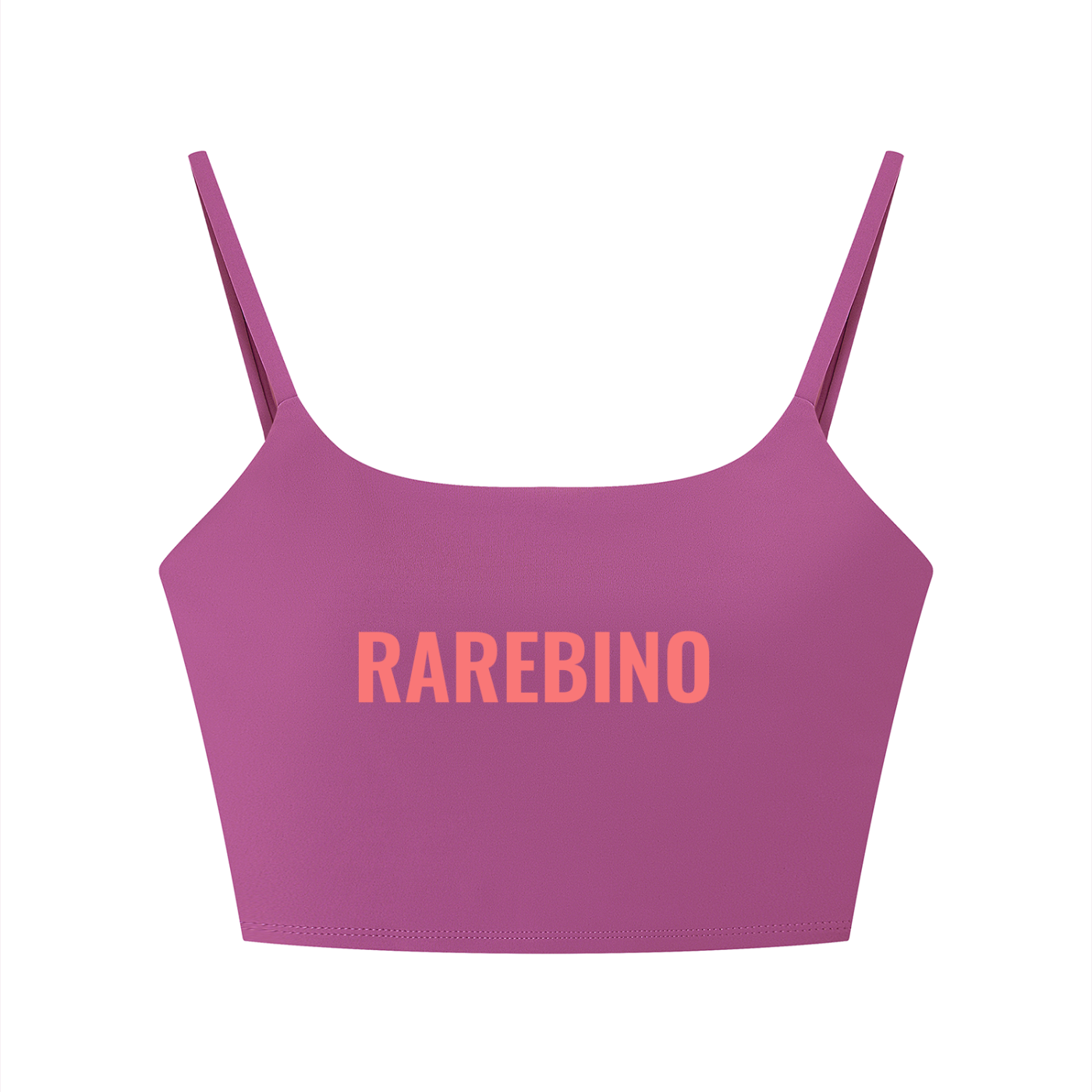 Women's solid color sports bra by RAREBINO featuring a supportive fit and breathable fabric, shown in a front view.