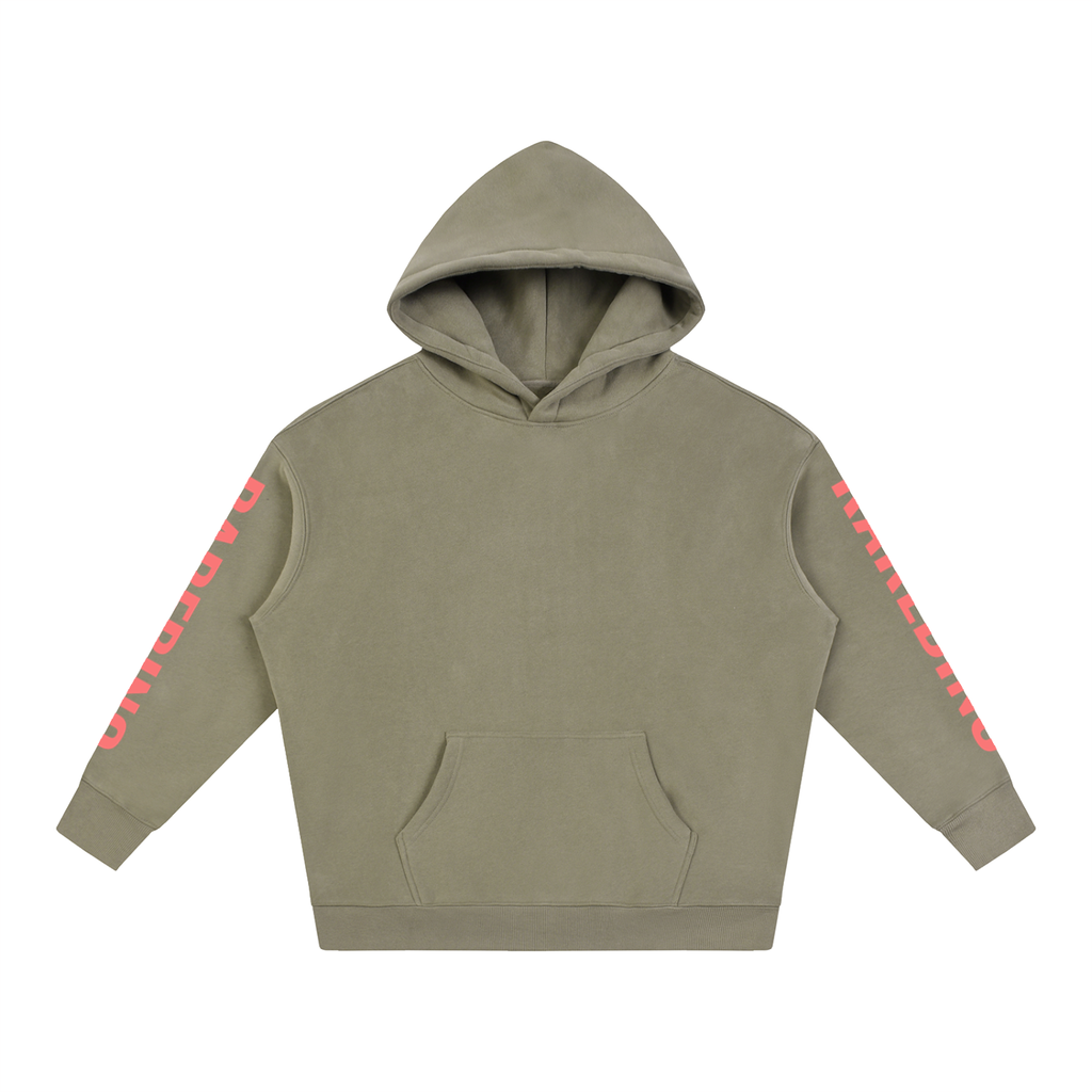Oversize RAREBINO fleece hoodie showing a cozy, relaxed fit with a soft fleece texture in a neutral color.