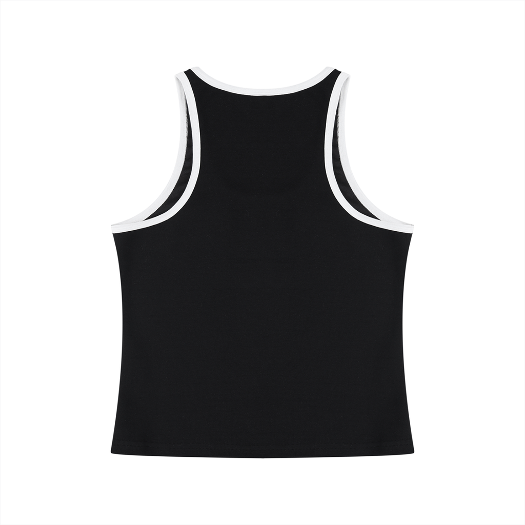 Color block cropped tank top by RAREBINO featuring vibrant color blocks and a sleeveless design on a white background.