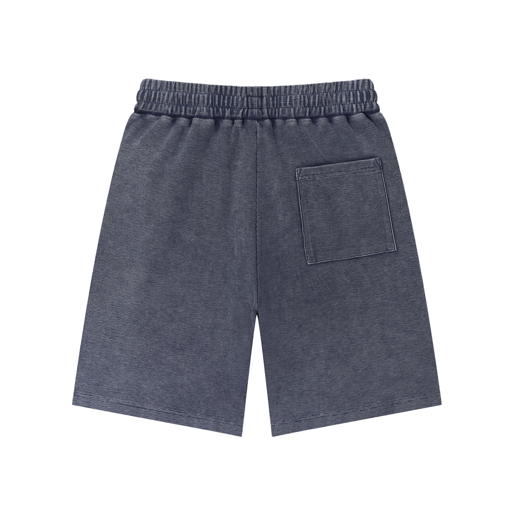 Rarebino mineral wash waffle knit shorts shown in soft, textured fabric with a relaxed fit and elastic waistband.