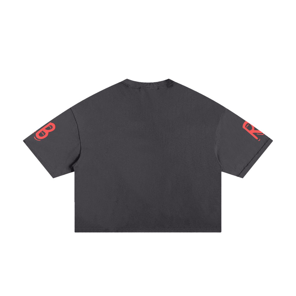 Rarebino classic frayed boxy T-shirt displayed on a model, featuring a relaxed fit and distressed hem for a casual, trendy look.