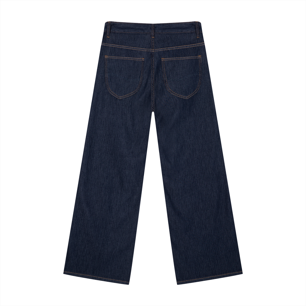 Rarebino loose fit wide-leg jeans with high-rise waist and distressed details, shown on a model.
