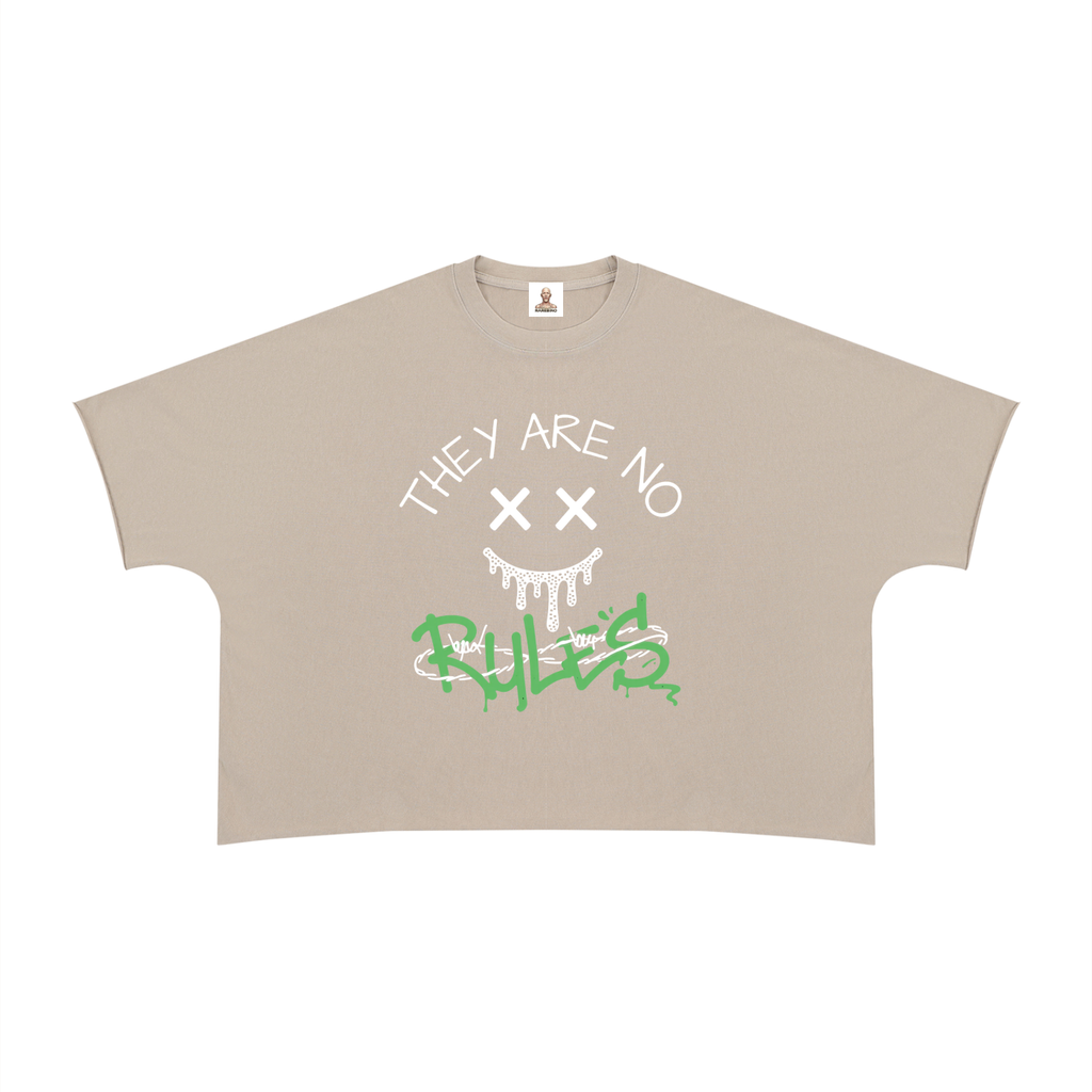 RAREBINO heavyweight boxy raw edge T-shirt displayed on a hanger, featuring a relaxed fit and unfinished edges for a casual look.