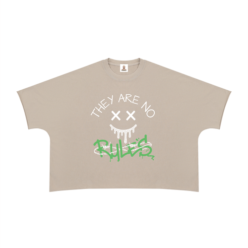 RAREBINO heavyweight boxy raw edge T-shirt displayed on a hanger, featuring a relaxed fit and unfinished edges for a casual look.