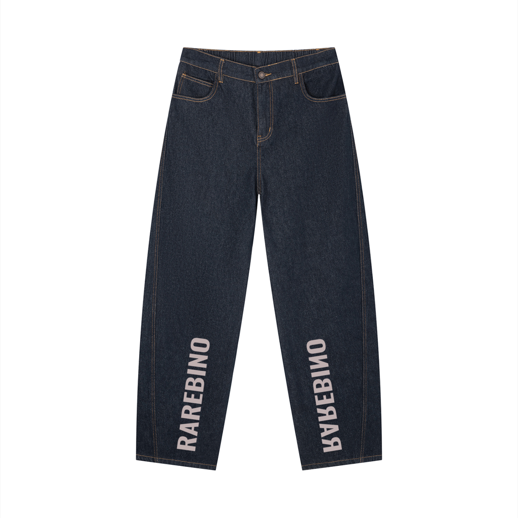 Vintage wash barrel leg jeans by RAREBINO featuring a relaxed fit, classic five-pocket style, and faded denim finish.