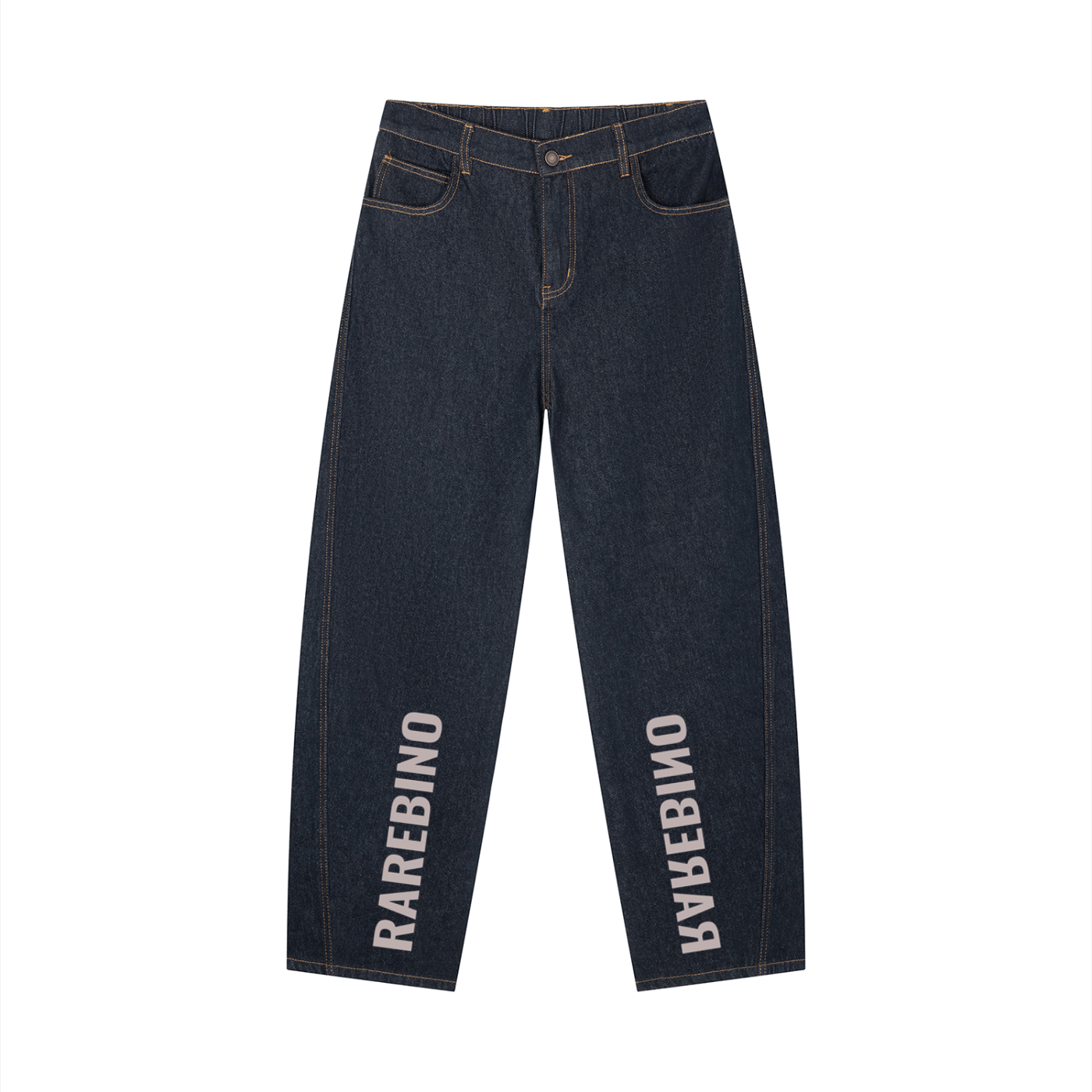 Vintage wash barrel leg jeans by RAREBINO featuring a relaxed fit, classic five-pocket style, and faded denim finish.