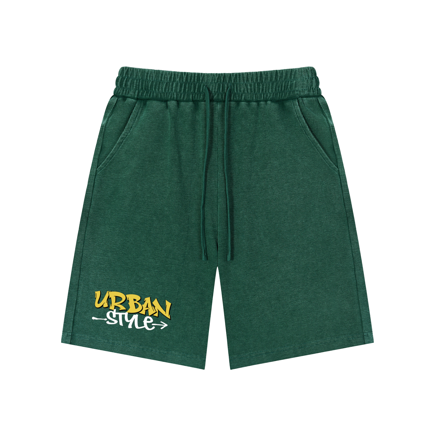 Mineral Wash Waffle Knit Shorts by RAREBINO, soft textured casual shorts with a relaxed fit and waffle pattern in neutral tones.