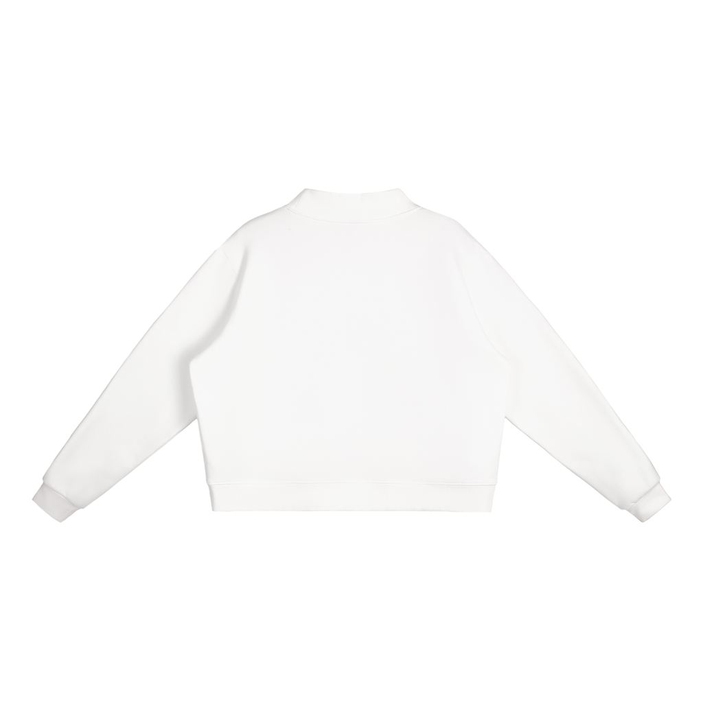 Rarebino essential fleece mock-neck crew sweatshirt shown in soft fleece fabric with a relaxed fit and ribbed cuffs.