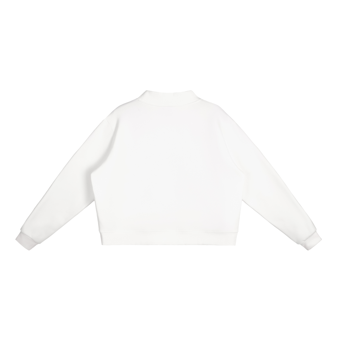 Rarebino essential fleece mock-neck crew sweatshirt shown in soft fleece fabric with a relaxed fit and ribbed cuffs.