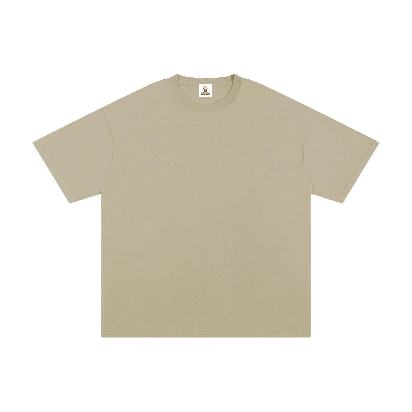 Pure white RAREBINO cotton T-shirt laid flat, showcasing soft fabric and simple crew neckline.