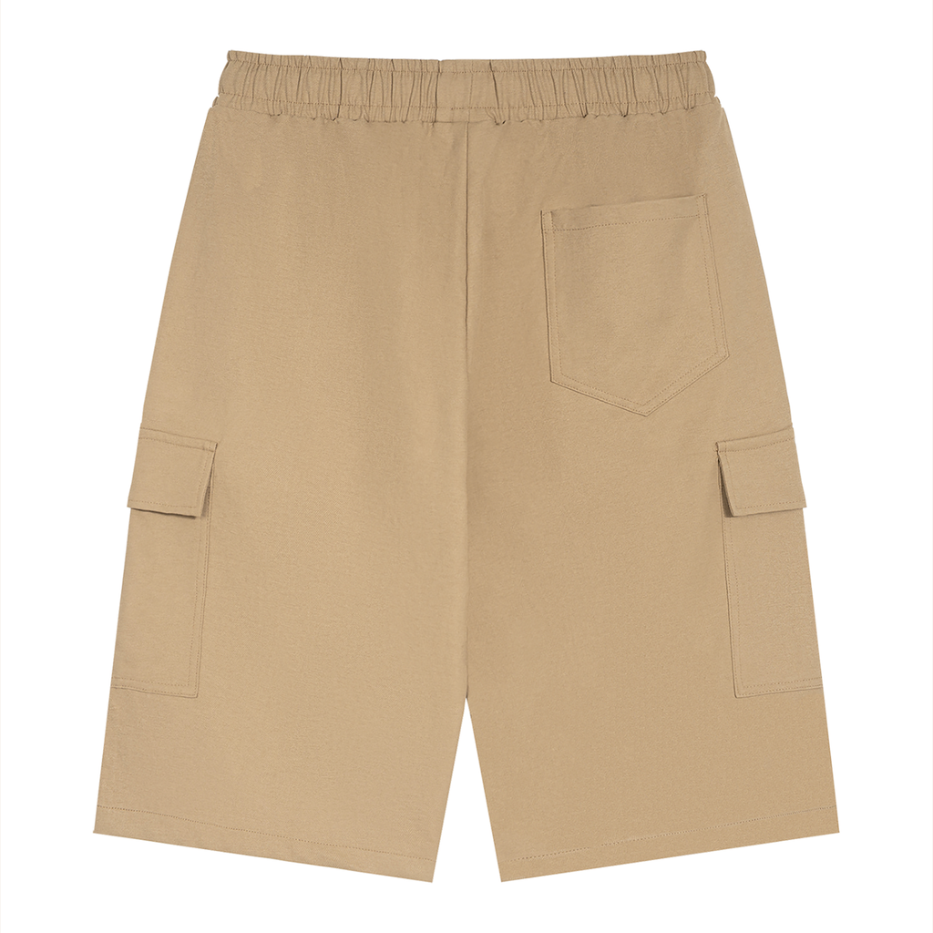RAREBINO drawstring cargo shorts in neutral color featuring multiple pockets and a relaxed fit, suitable for casual wear