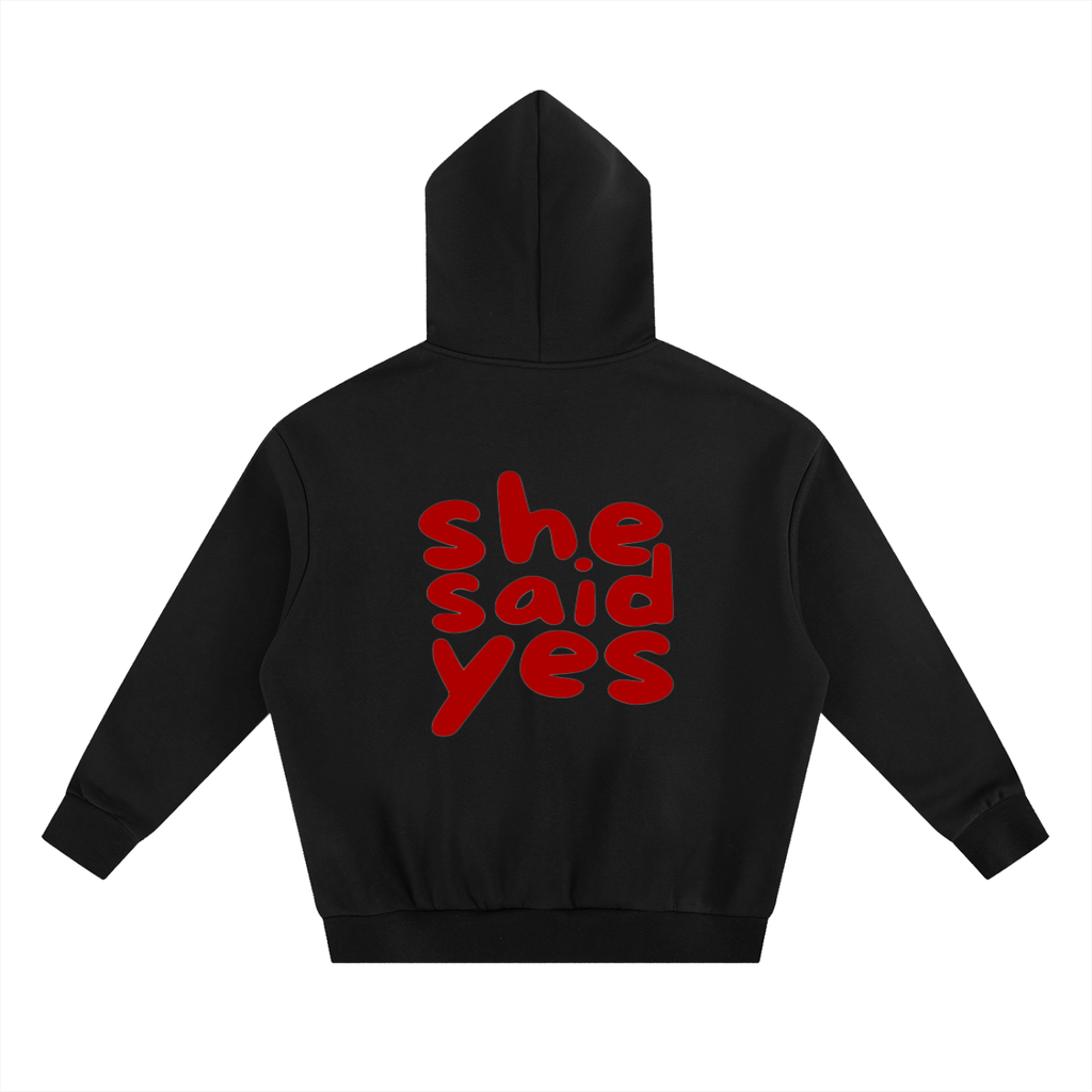 Heavyweight boxy fleece hoodie by RAREBINO, showing a close-up of the soft, cozy fabric and relaxed fit design.