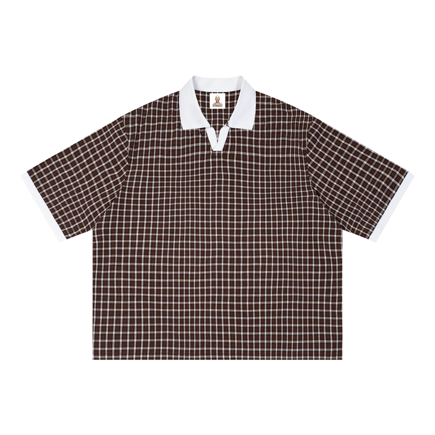 Boxy plaid color block polo shirt by RAREBINO featuring a stylish design with bold color blocks and a classic polo collar.