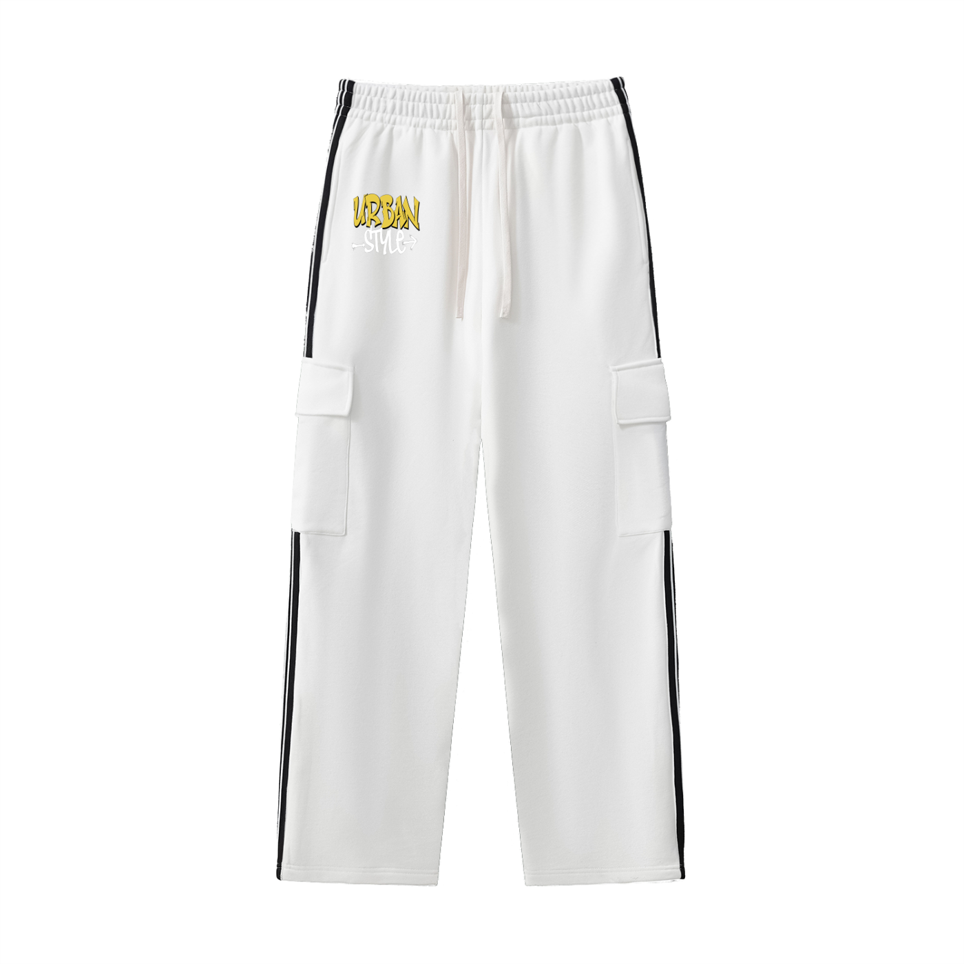 Black Side Stripe Straight-Leg Pants by RAREBINO with white side stripes and a tailored fit, shown on a model.