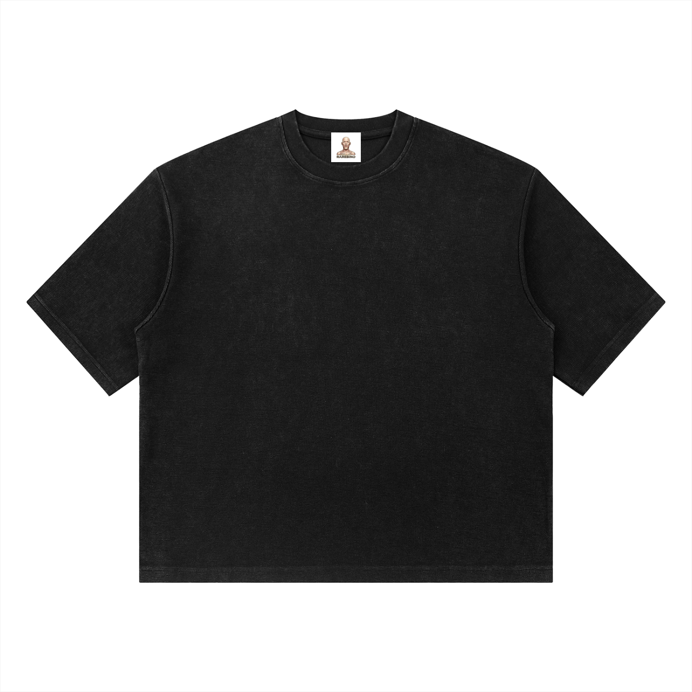 Mineral Wash Waffle Boxy T-Shirt by RAREBINO featuring a textured waffle fabric in a relaxed, boxy fit.