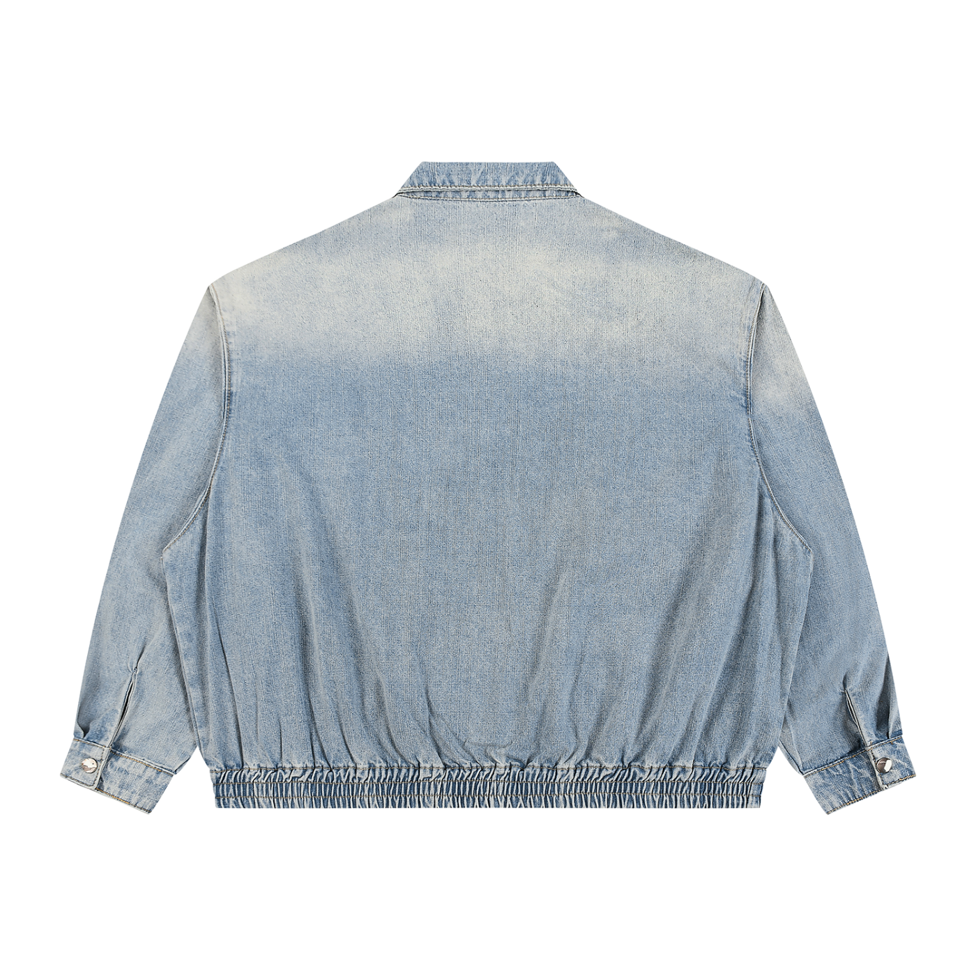 Vintage wash RAREBINO full-zip denim jacket with classic design, front pockets, and metal zipper, styled for casual wear.
