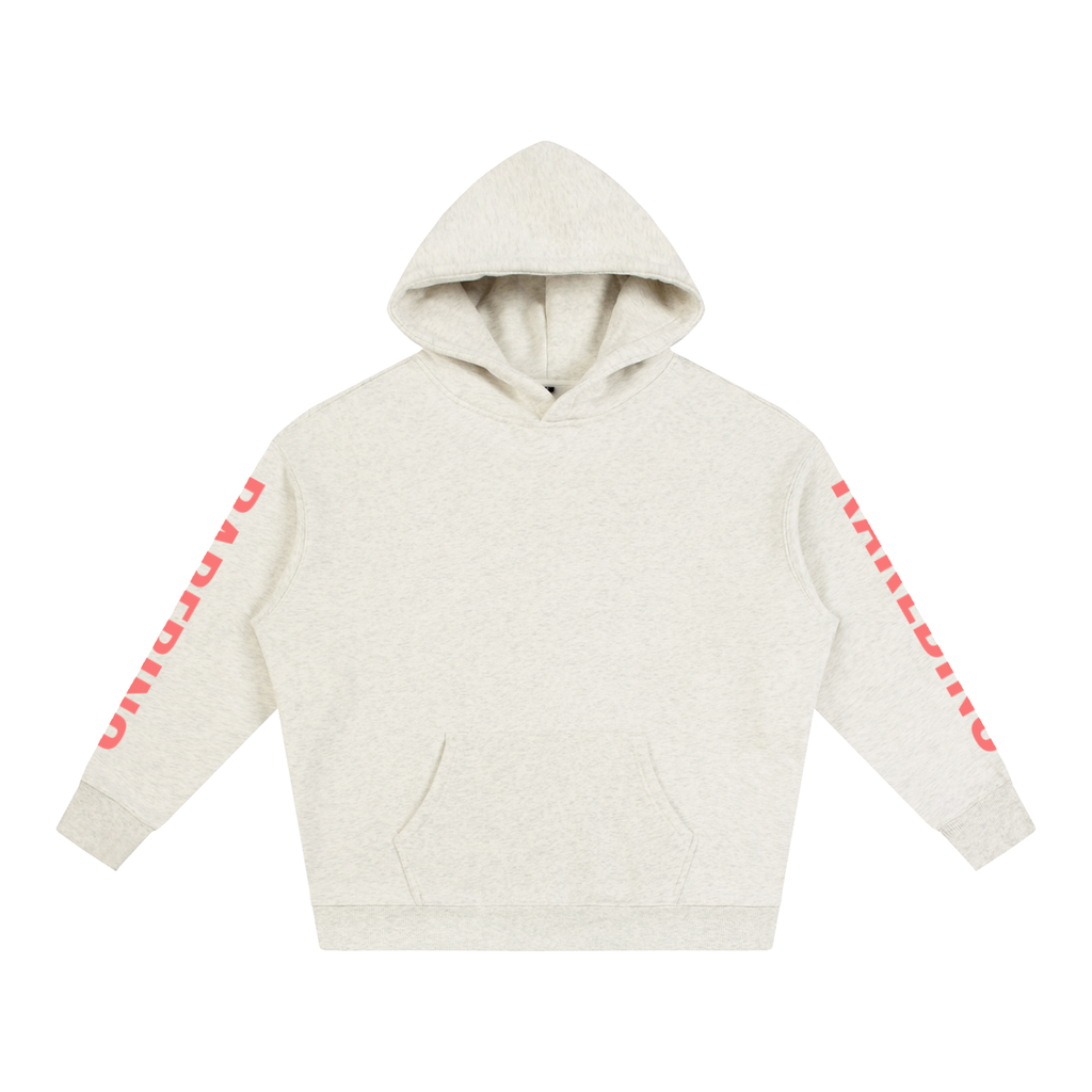 Oversize RAREBINO fleeced hoodie in soft fabric, showing a relaxed fit with a hood and long sleeves.