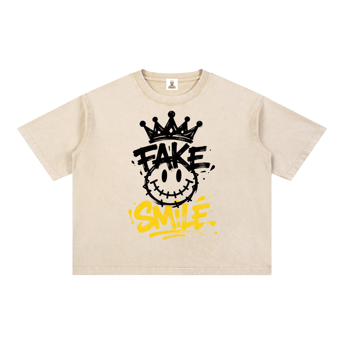 Mineral wash boxy cotton T-shirt by RAREBINO, featuring a relaxed fit and casual style, displayed flat with a neutral background.