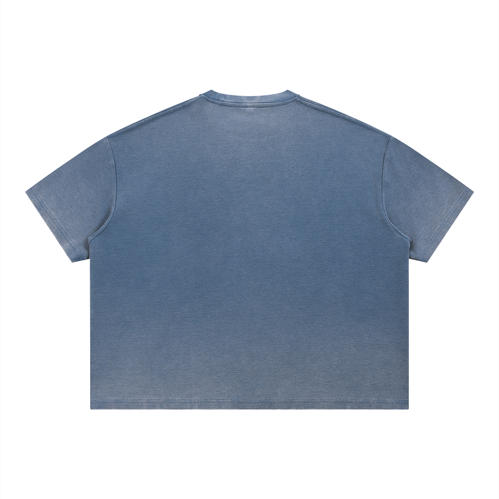 Vintage wash sunfade boxy waffle T-shirt by RAREBINO featuring a relaxed fit and faded fabric texture.