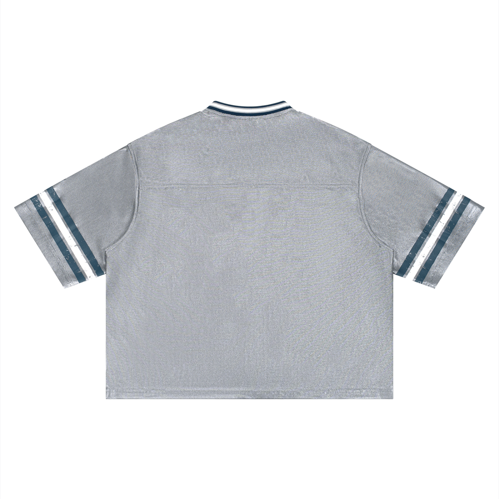 Boxy striped soccer jersey by RAREBINO featuring bold horizontal black and white stripes and a classic athletic fit.