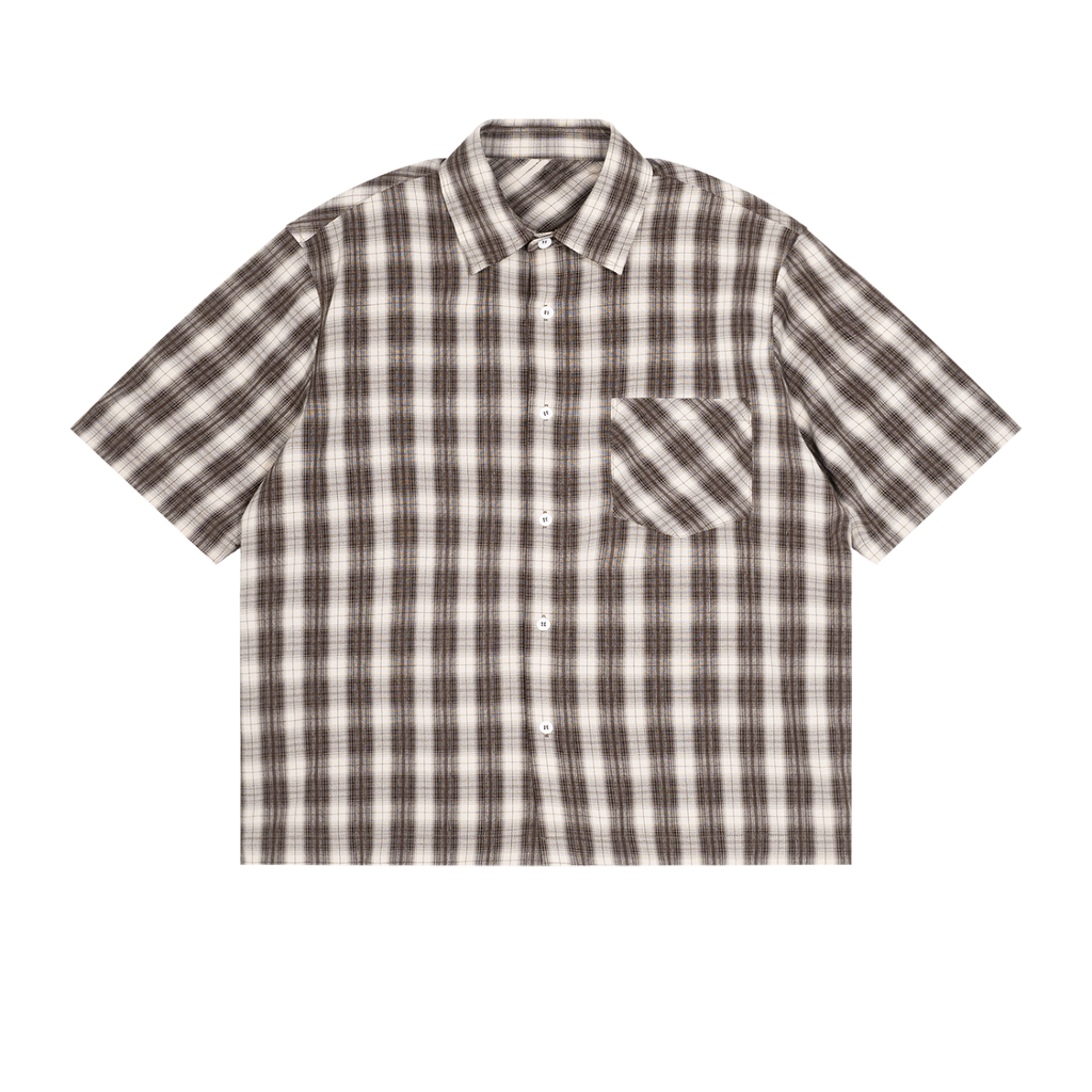 Boxy plaid short sleeve shirt by RAREBINO, featuring a stylish checkered pattern and relaxed fit in a casual design.