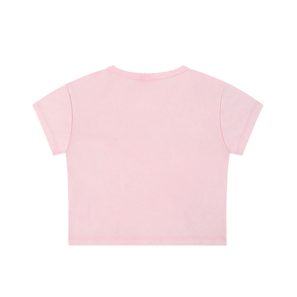 Snow Washed Crop Top by RAREBINO, soft pastel-colored cotton crop top with a relaxed fit and casual style.