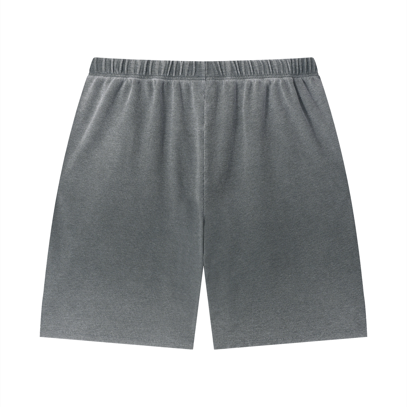 RAREBINO Wash Sunfade Waffle Raw Hem Shorts showing light sun-faded waffle fabric with frayed raw hems, casual summer style.