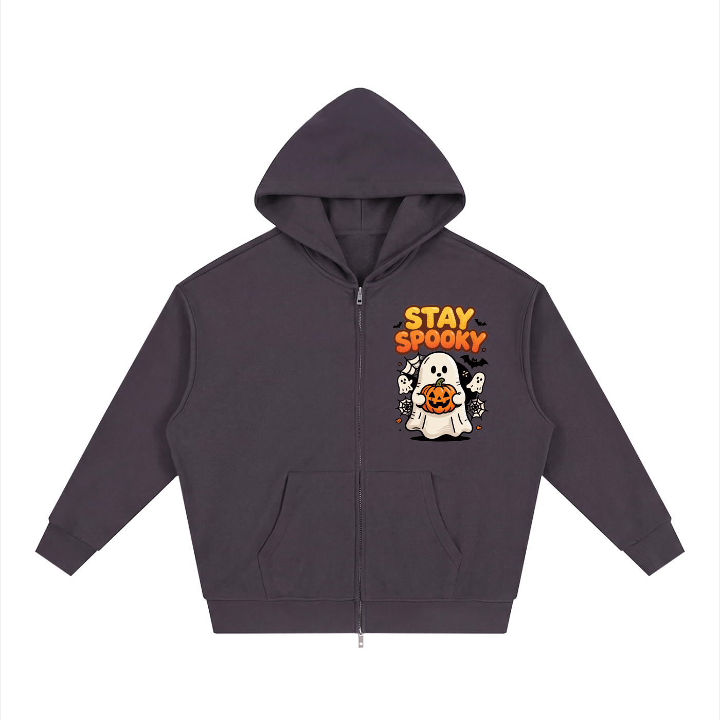 Rarebino loose solid full zip hoodie in black, featuring a front zipper, hood, and relaxed fit, displayed on a hanger against a white background.