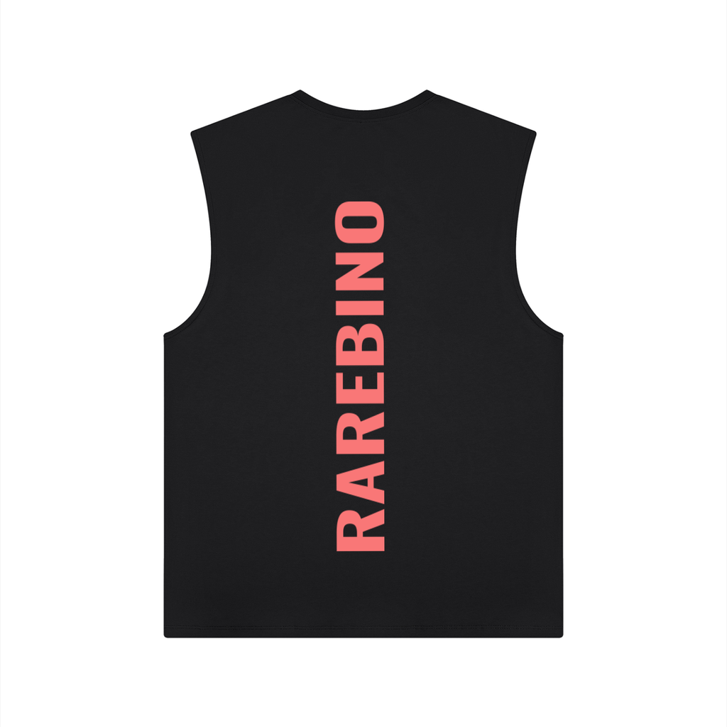 RAREBINO Performance Tank Top for men, lightweight athletic sleeveless shirt with moisture-wicking fabric, close-up view of front design