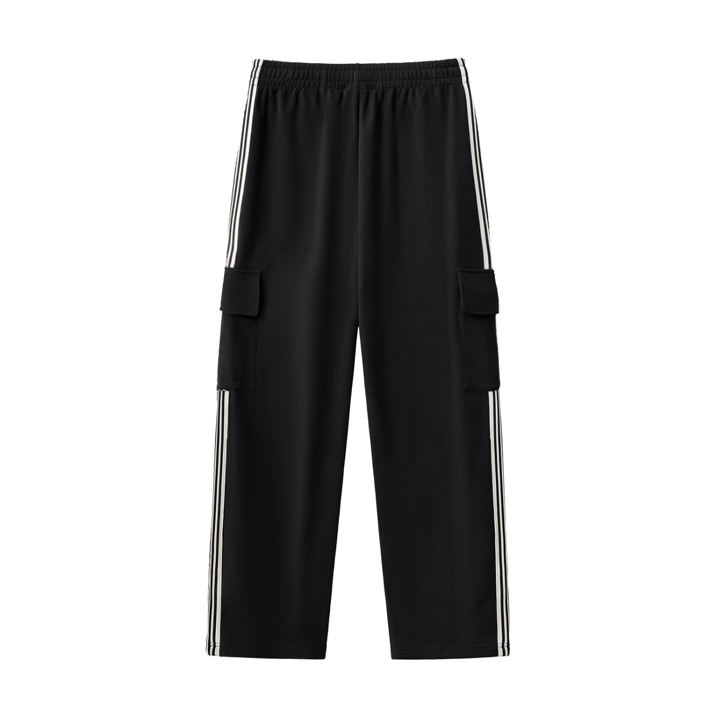Rarebino side stripe straight-leg pants, stylish black trousers with contrasting side stripes, casual and versatile for everyday wear.