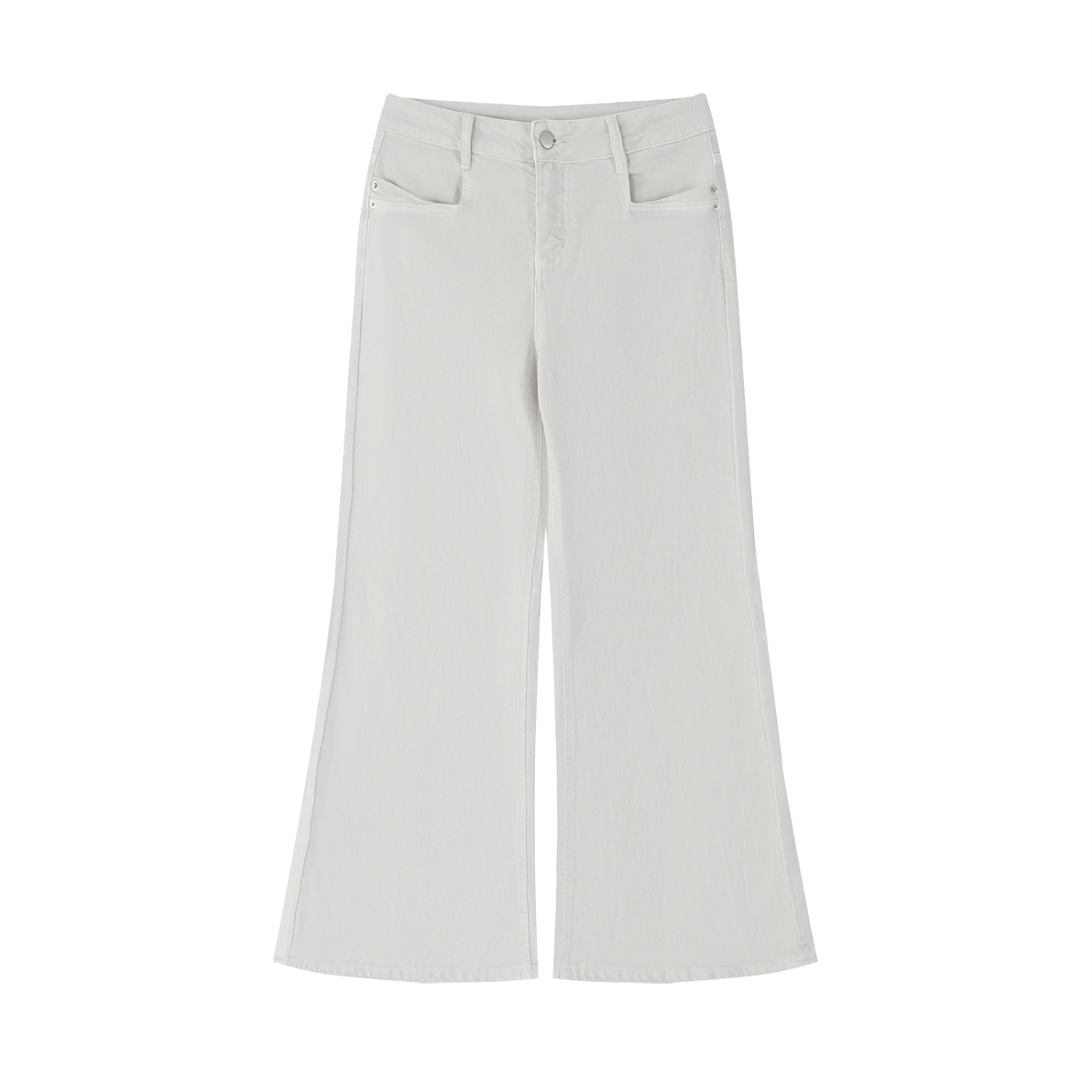 Vintage Wash Flared Leg Jeans by RAREBINO, showing the classic high-waisted style with faded denim and flared bottom detail.
