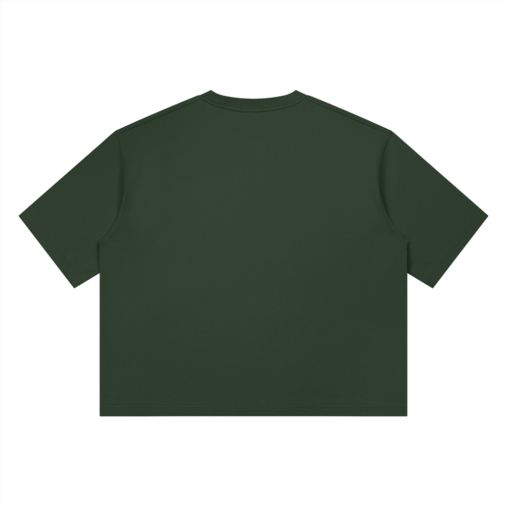 Black heavyweight boxy T-shirt by RAREBINO with a relaxed fit and crew neckline, displayed on a plain background