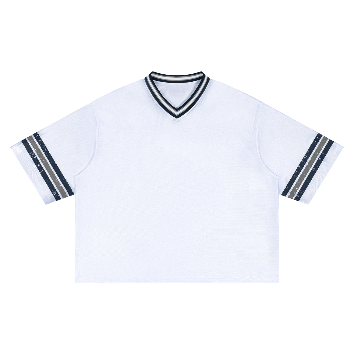 Boxy striped soccer jersey by RAREBINO featuring bold horizontal blue and white stripes and a classic athletic fit.