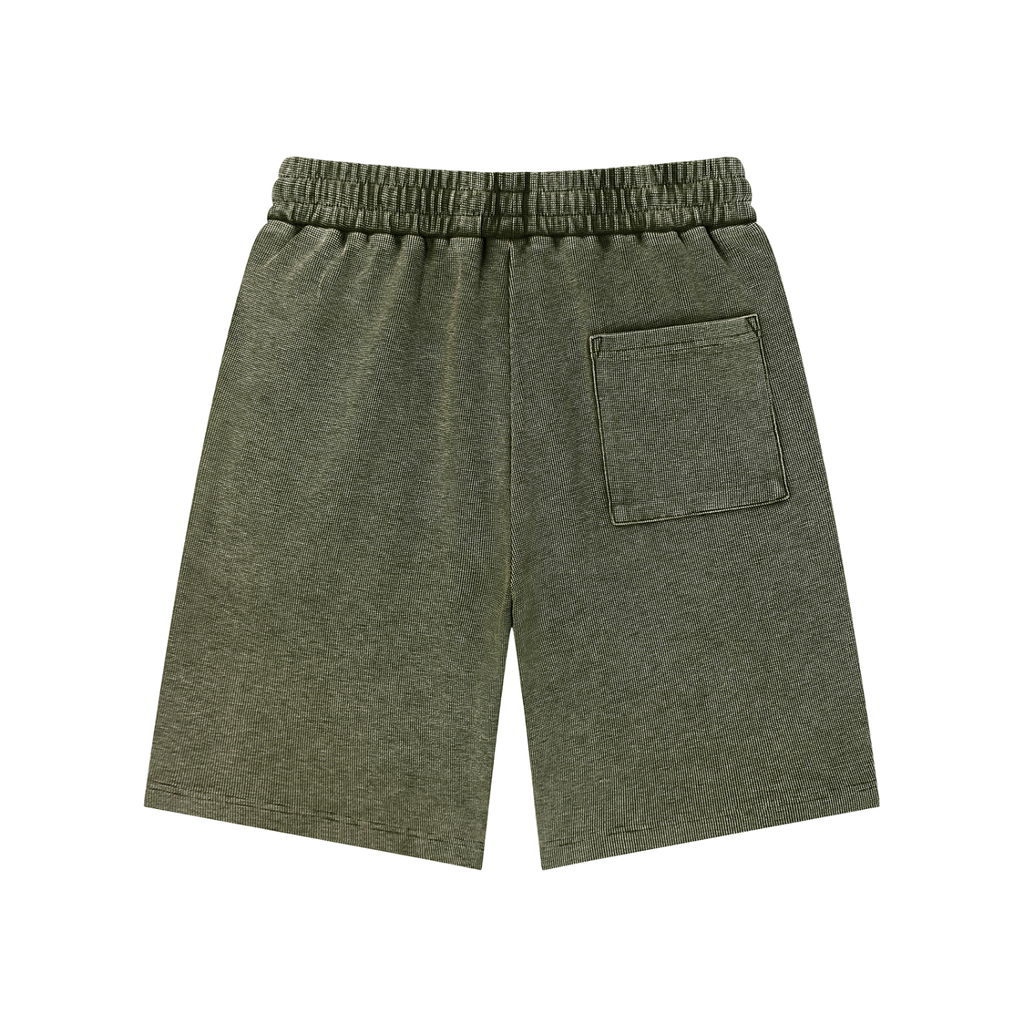Rarebino Mineral Wash Waffle Knit Shorts with a soft, textured fabric, featuring a relaxed fit and casual style.