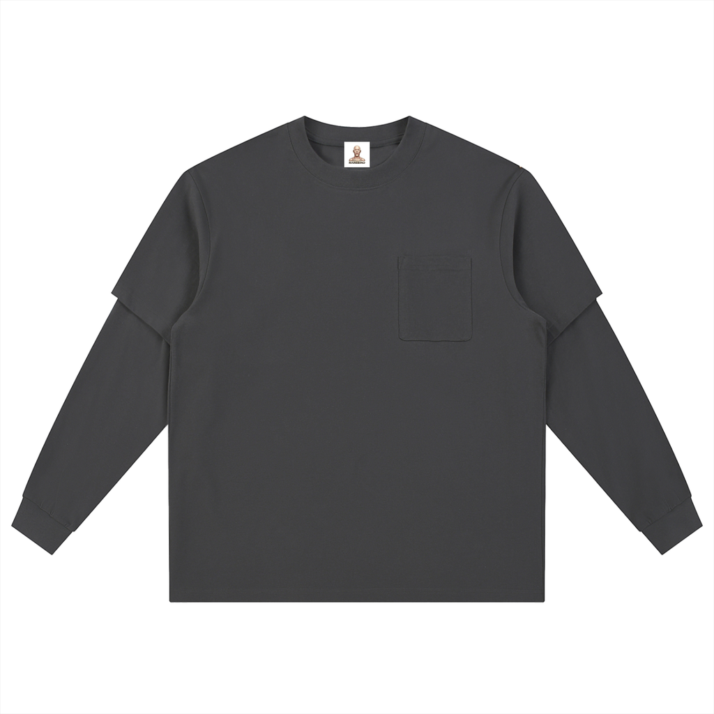 Layered long sleeve oversized tee by RAREBINO featuring a relaxed fit and layered design, shown in a neutral color.
