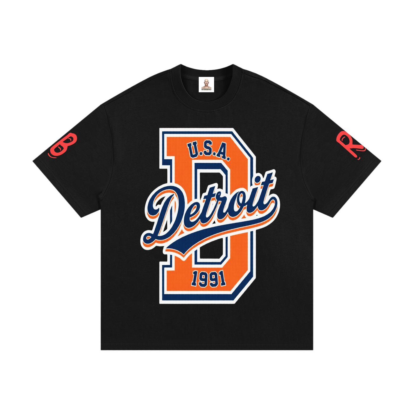 Rarebino Essential Heavyweight Cotton T-Shirt in black, front view showing classic crew neck and soft, durable fabric.