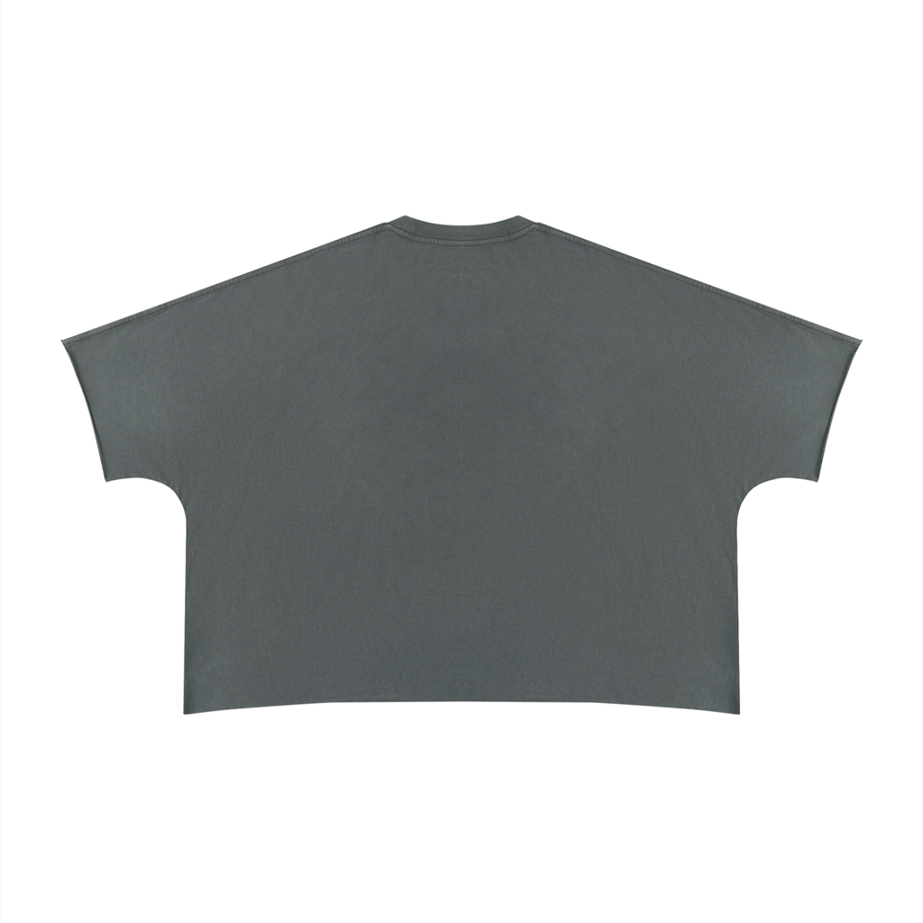 Black heavyweight boxy raw edge T-shirt by RAREBINO, featuring a relaxed fit and distressed raw hem for a casual look.
