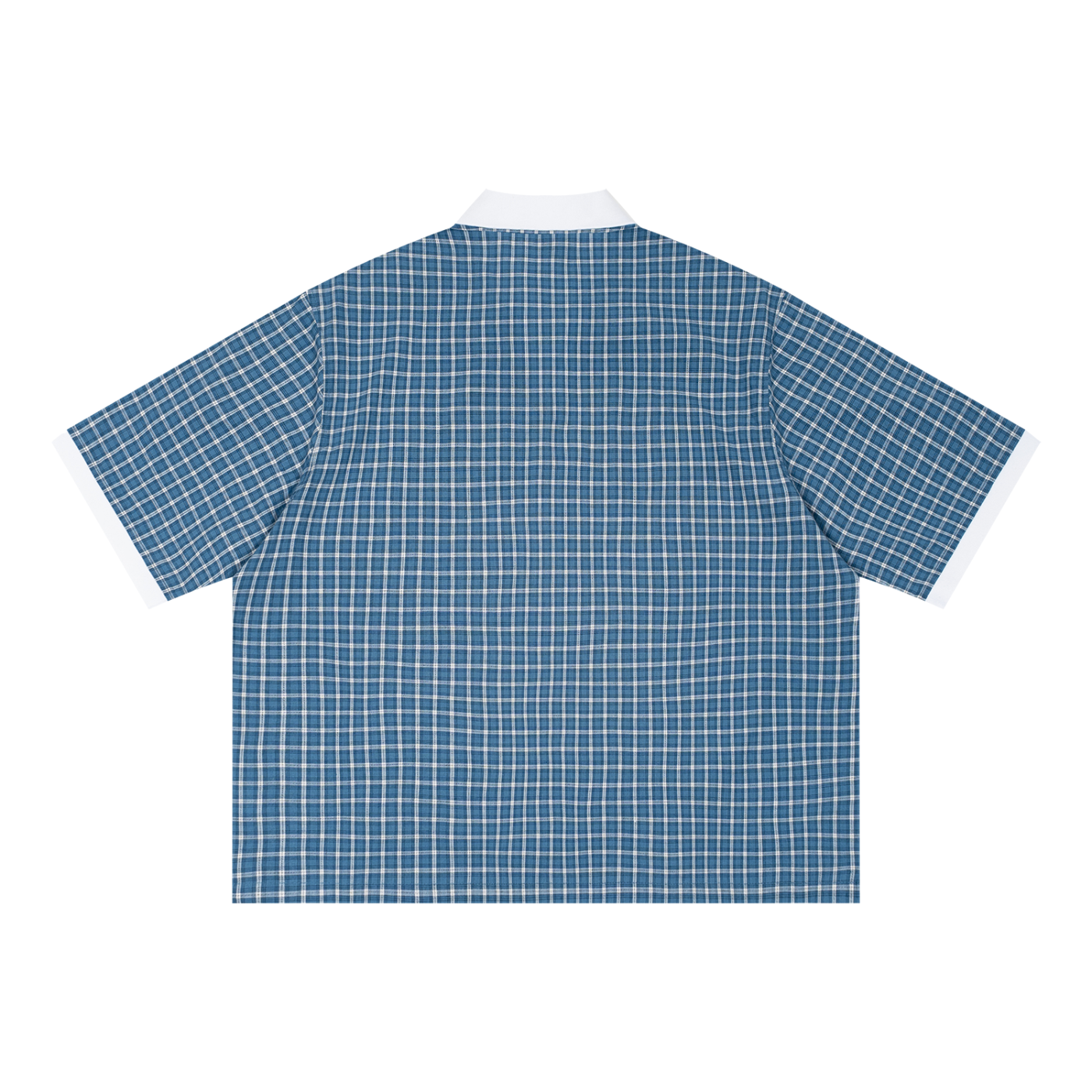 Boxy plaid color block polo shirt by RAREBINO featuring a classic collar, short sleeves, and vibrant plaid pattern.