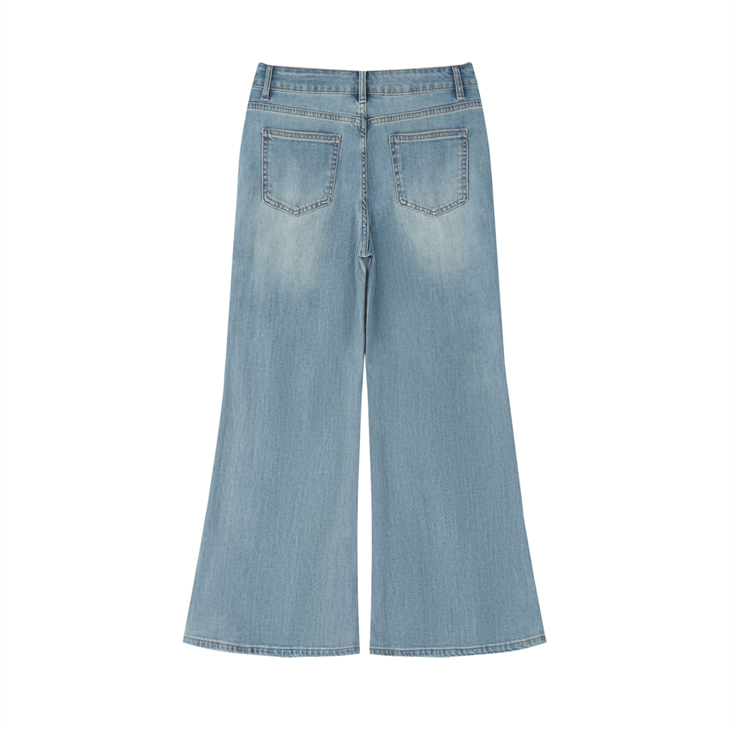 Vintage wash flared leg jeans by RAREBINO, showing classic high-rise denim with faded vintage finish and wide flare at the hem.