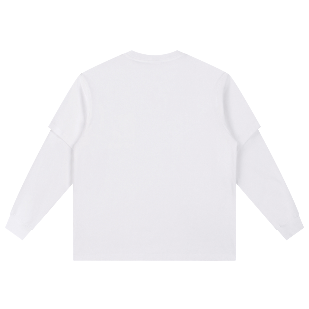 Oversized layered long sleeve tee by RAREBINO featuring a relaxed fit, with multiple fabric layers and long sleeves.