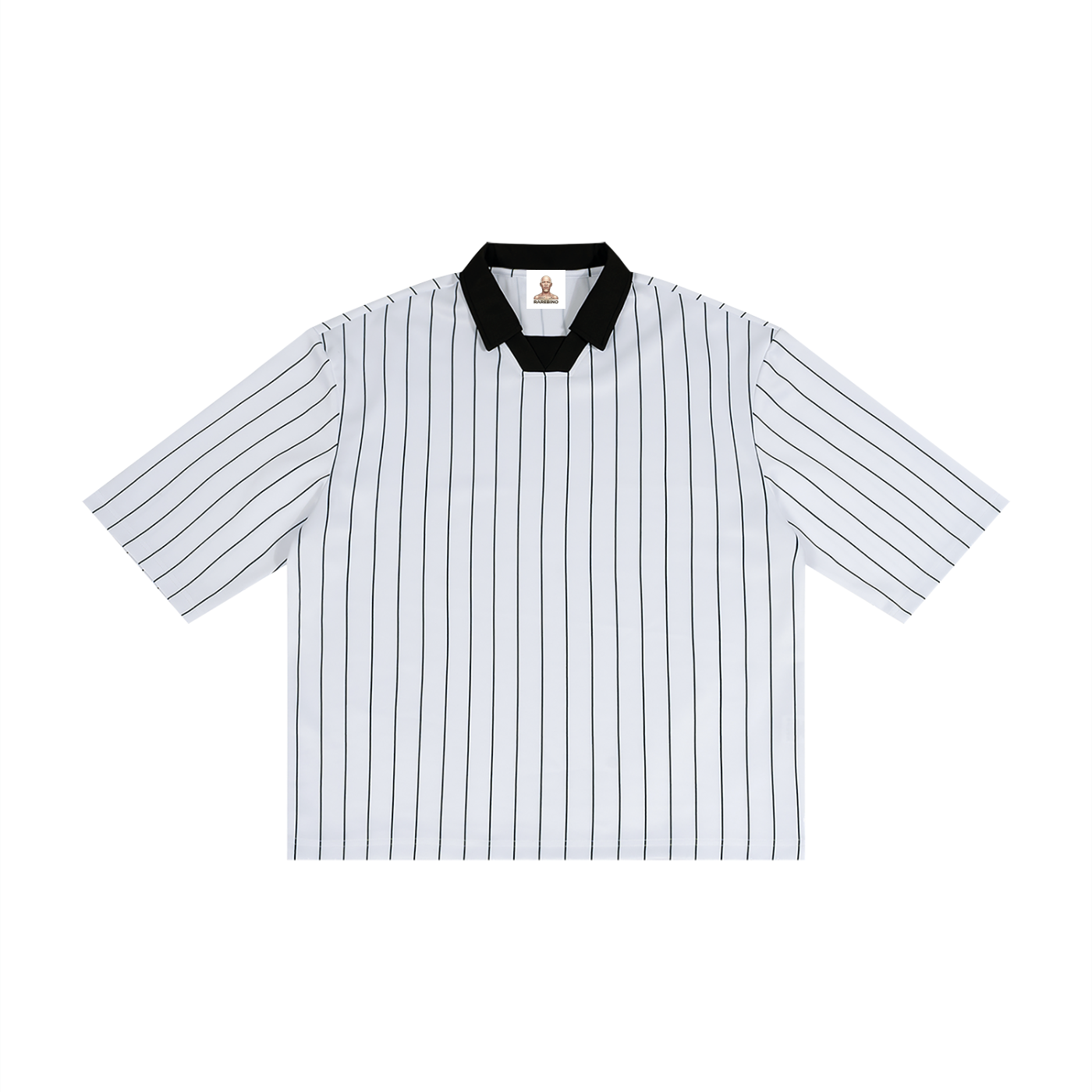 Rarebino pinstripe collared soccer jersey with team logo and design details, featuring a classic athletic style.