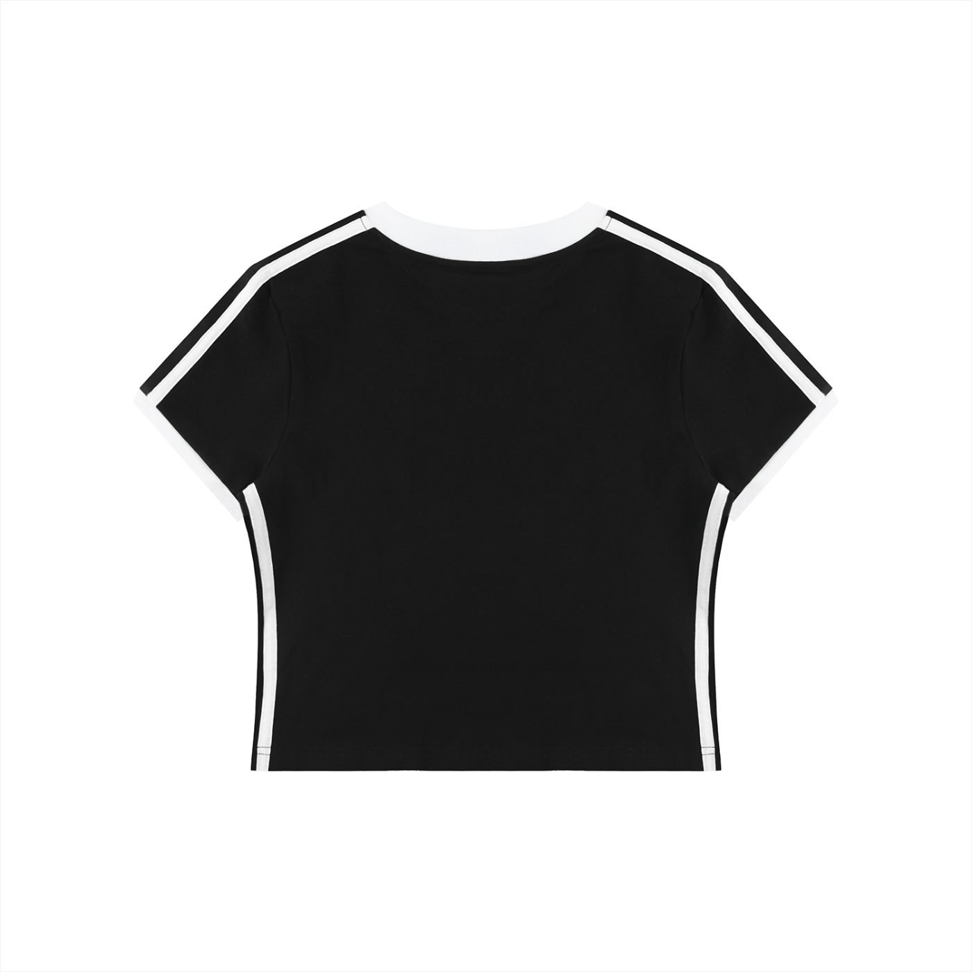 Retro binding V-neck crop T-shirt by RAREBINO featuring a classic V-neck design and cropped fit with vintage-inspired style.