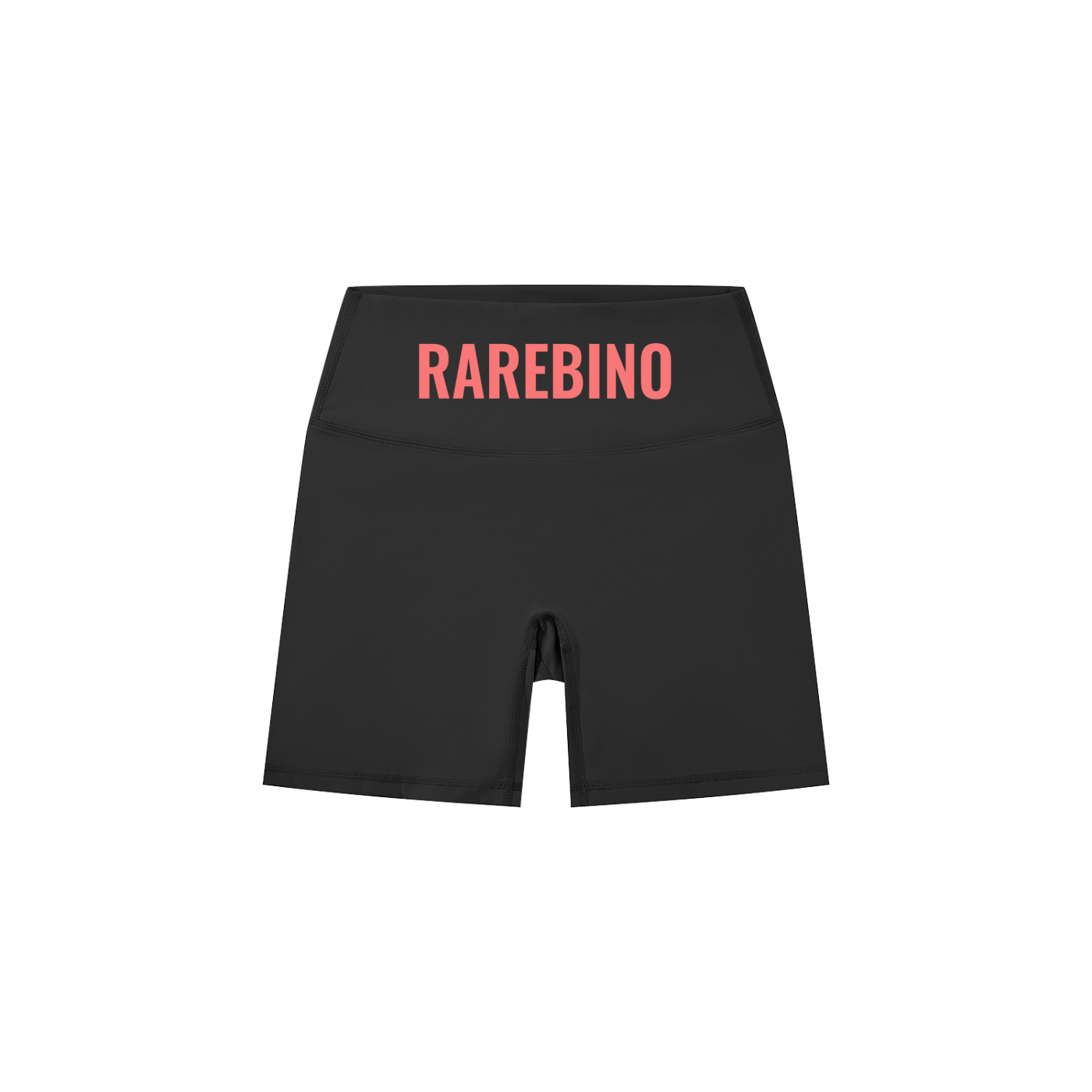 Black high-waisted biker shorts by RAREBINO, fitted design with wide waistband and seamless finish for athletic or casual wear.